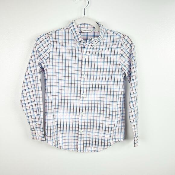Janie and Jack Blue Pink Plaid Button Front Shirt Long Sleeved Boys Size 8 - Picture 1 of 6